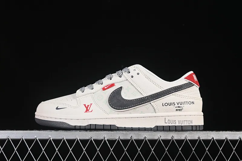 All categories Nk SB Dunk Series Nk SB Dunk Low High-end customized low-top sneakers Nike SB Dunk Low LV co-branded beige gray red cloth label Anniversary high-end customized low-top casual sneakers HT5088-606